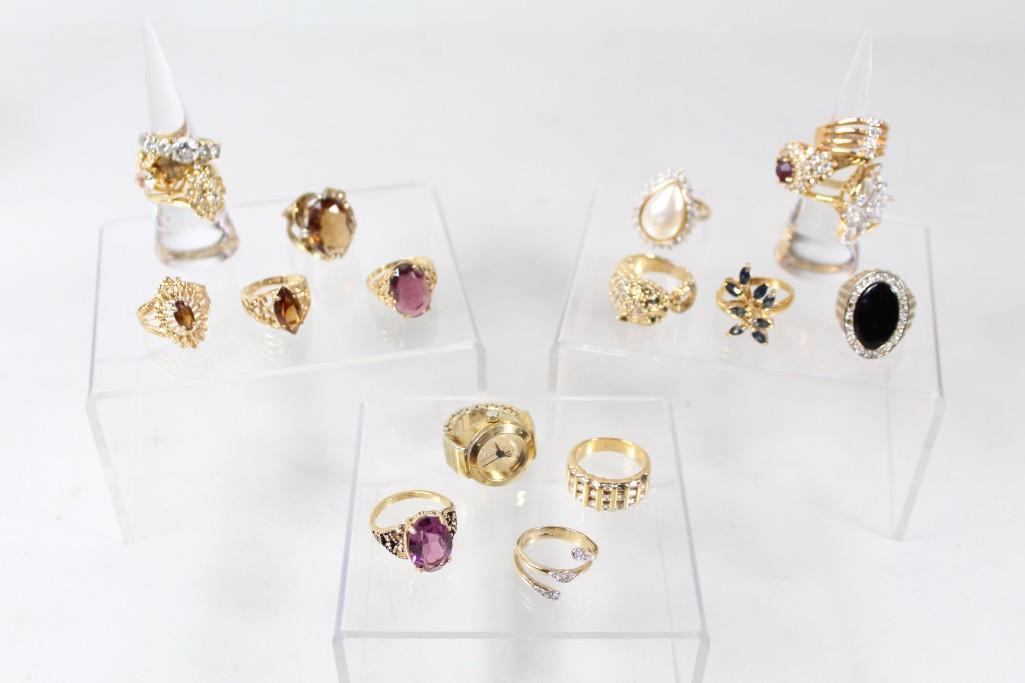 Lot of 18 Gold Fill Rings, Panther Ring, Onyx, Topaz (1 of 7)