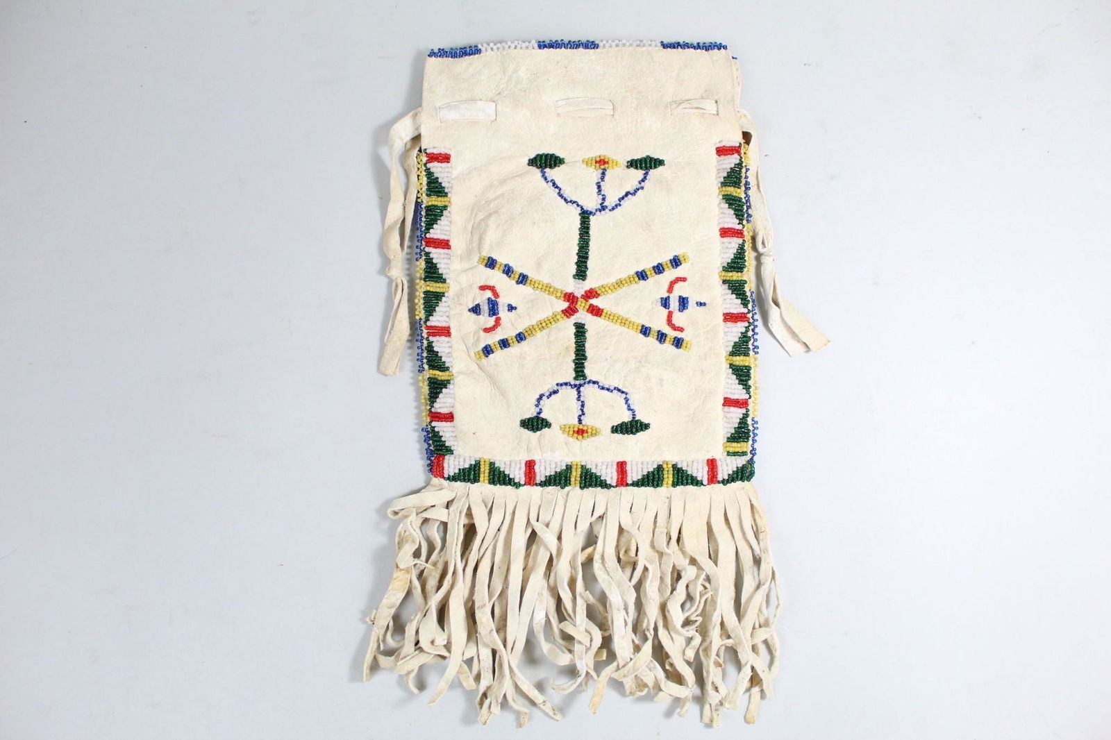 Apache Bag,Tanned Leather Beaded W Tag,Native American (1 of 10)