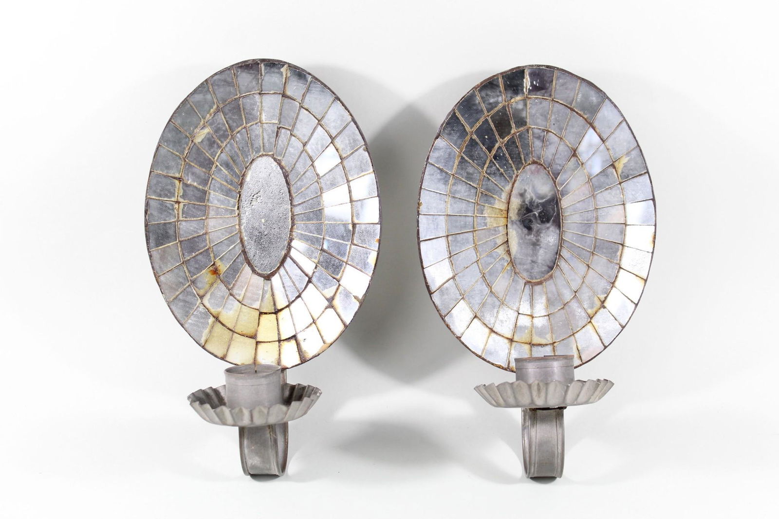 Pair of Antique Sheet-Iron Mirrored Candle Wall Sconces (1 of 14)