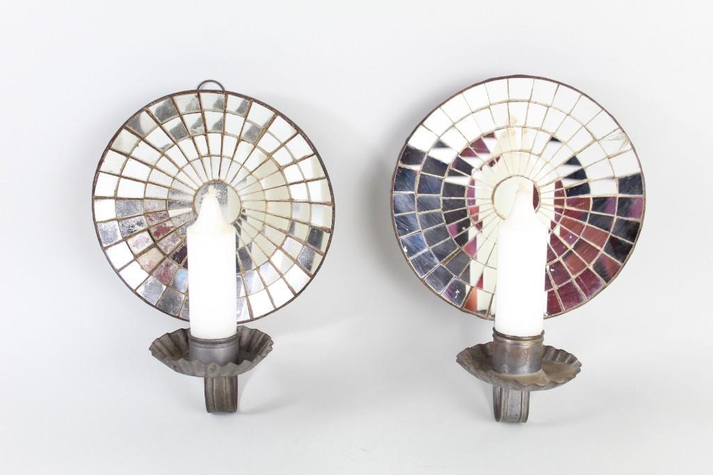 Pair of Mirrored Metal Circular Candle Sconces,Lighting (1 of 9)