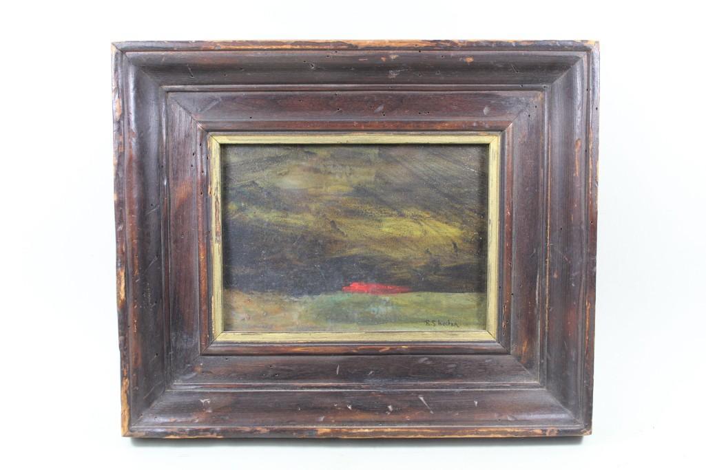 Framed Abstract Landscape Painting Signed B.Shecter (1 of 7)