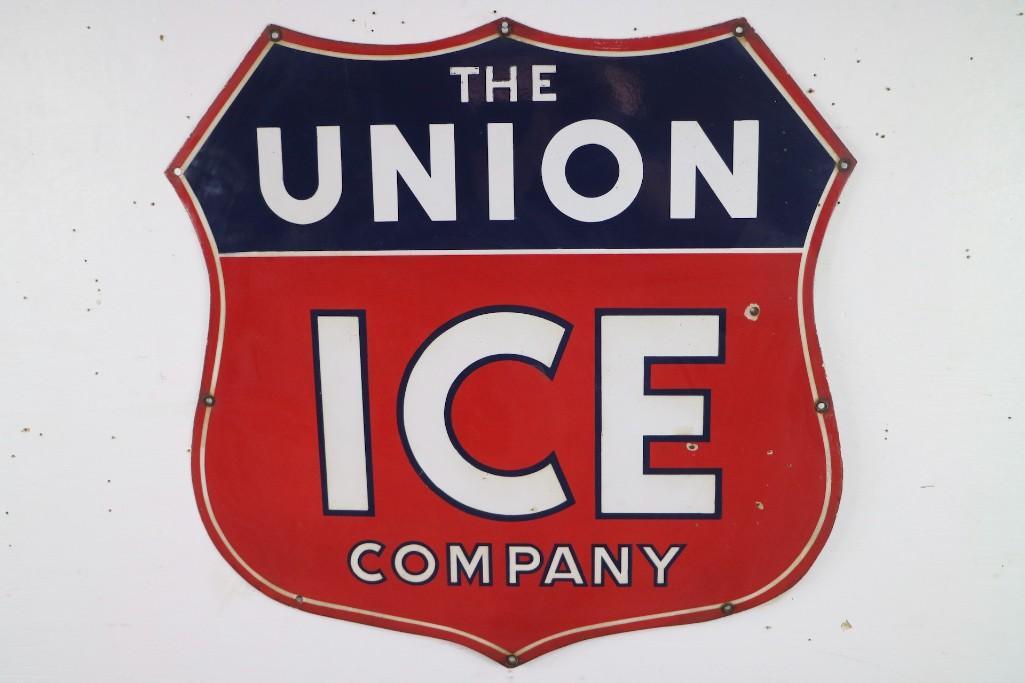 Industrial Union Ice Company Enamel Shield Sign,Red (1 of 7)