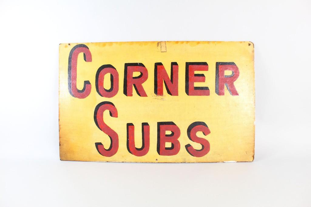 Corner Subs Handpainted Restaurant 2 Sided Board Sign (1 of 10)