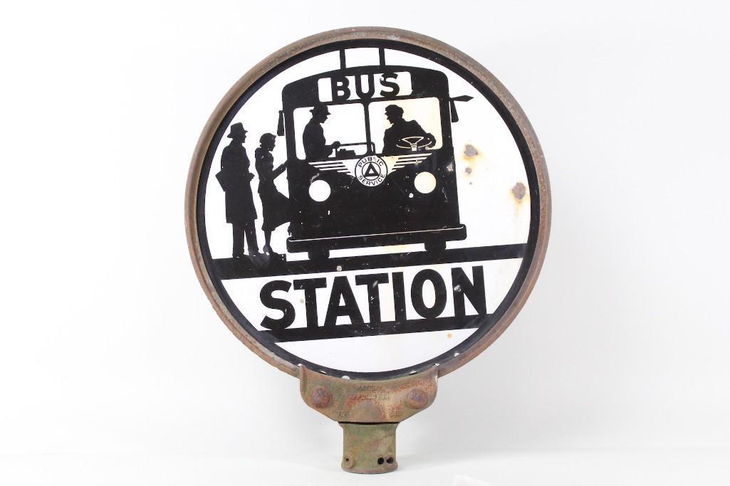 Industrial Metal Bus Station Sign,Public Transport,1950 (1 of 5)