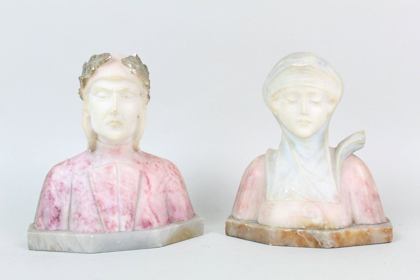 Two Carved Pastel Colored Marble Busts of Man&Woman (1 of 11)