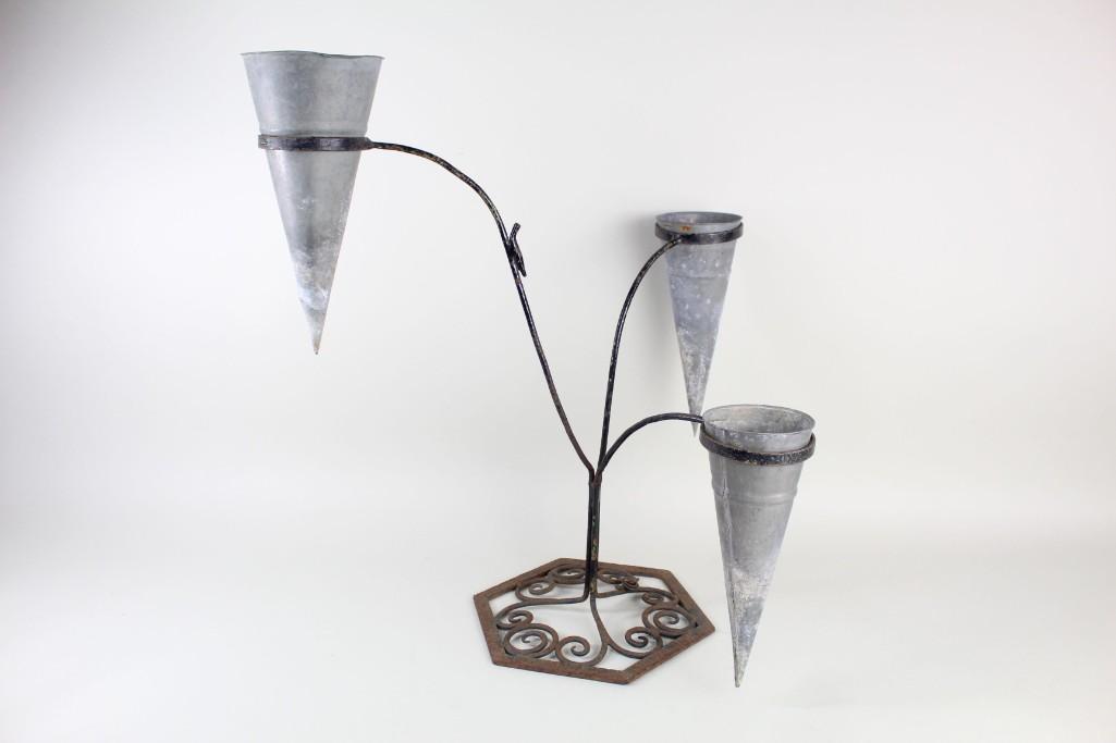 Wrought Iron & 3 Armed Tin Candle or Flower Pot Stand (1 of 12)