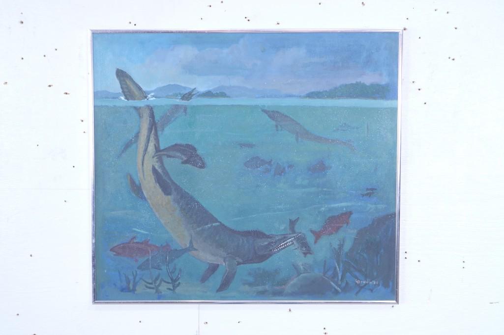 Framed Painting of Prehistoric Aquatic Reptiles & Fish (1 of 8)