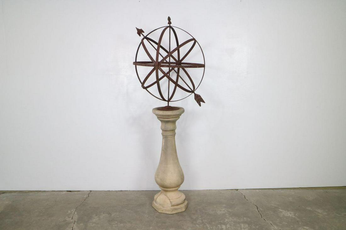 Iron & Concrete Garden Armillary Sundial on Pedestal (1 of 11)