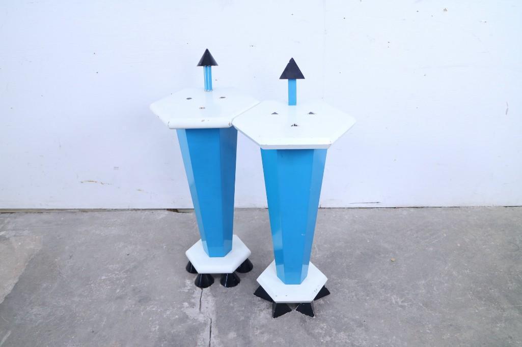 Pair of Postmodern Memphis Style Wooden End Tables,Blue (1 of 9)