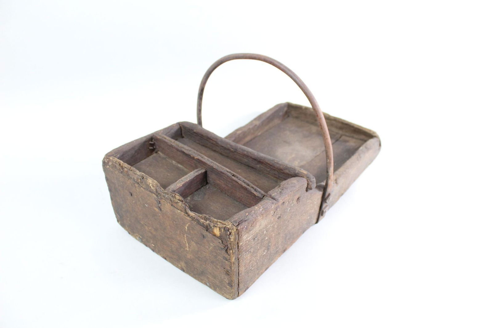 Small Primitive Wood Open Tool Box W Iron Ring Handle (1 of 10)