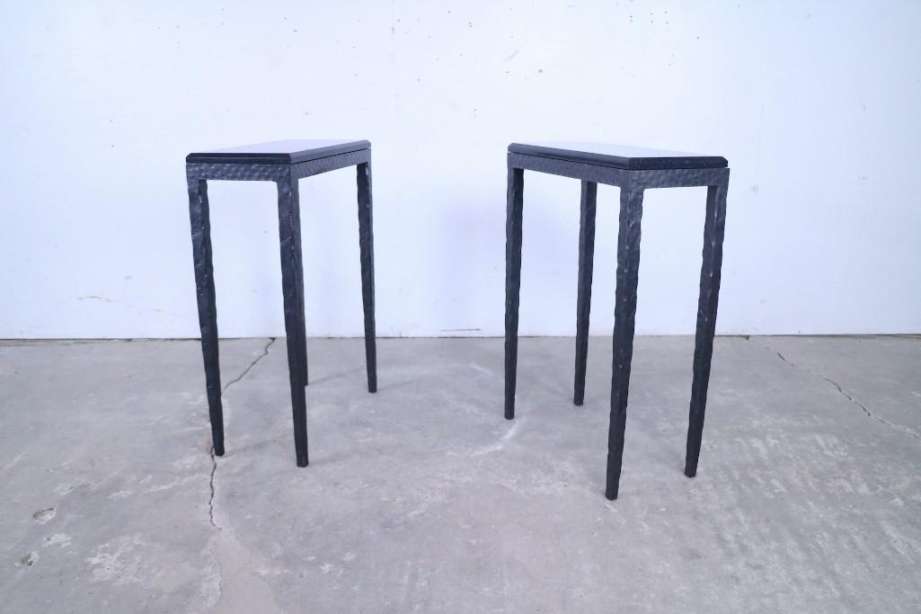 Pair Black Bevel Marble Top Iron Leg Modern Side Tables (1 of 7)