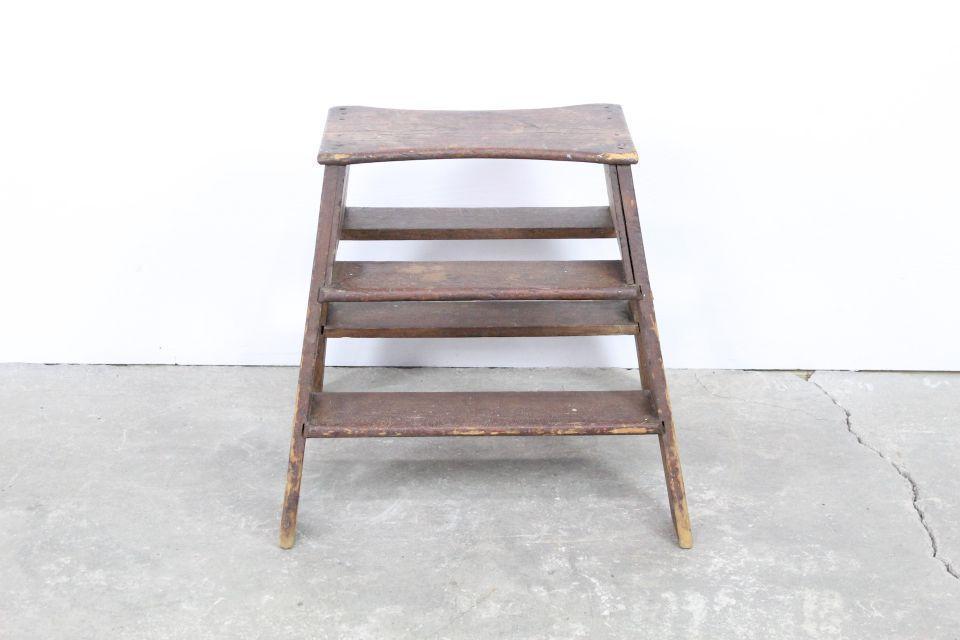 Simple & Sturdy Vintage Brown Wooden Country Stepstool (1 of 5)