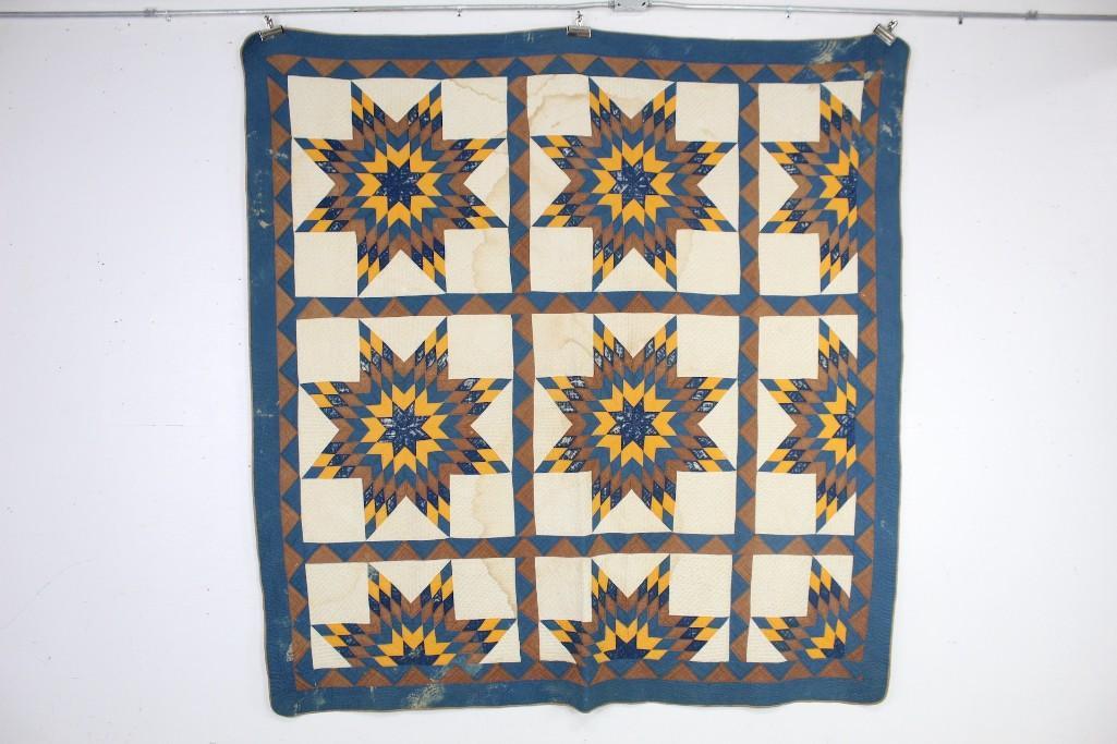 Blue Yellow Hand-stitched Lone Star,Bethlehem Quilt (1 of 11)