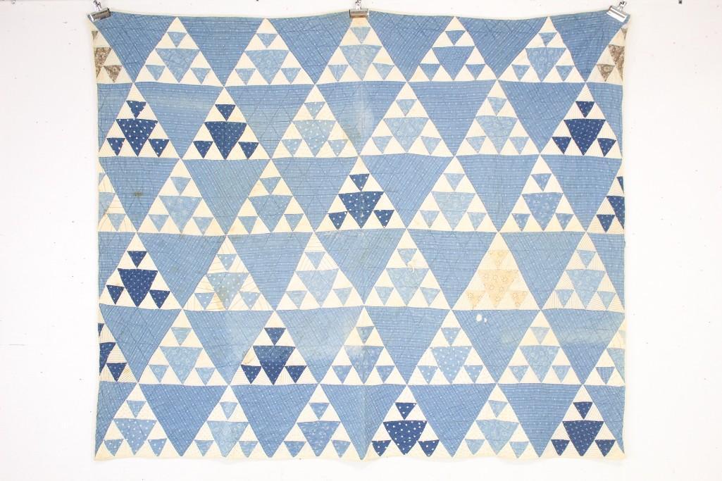 Hand-stitched Blue & White Triangle Quilt,Farm House (1 of 10)