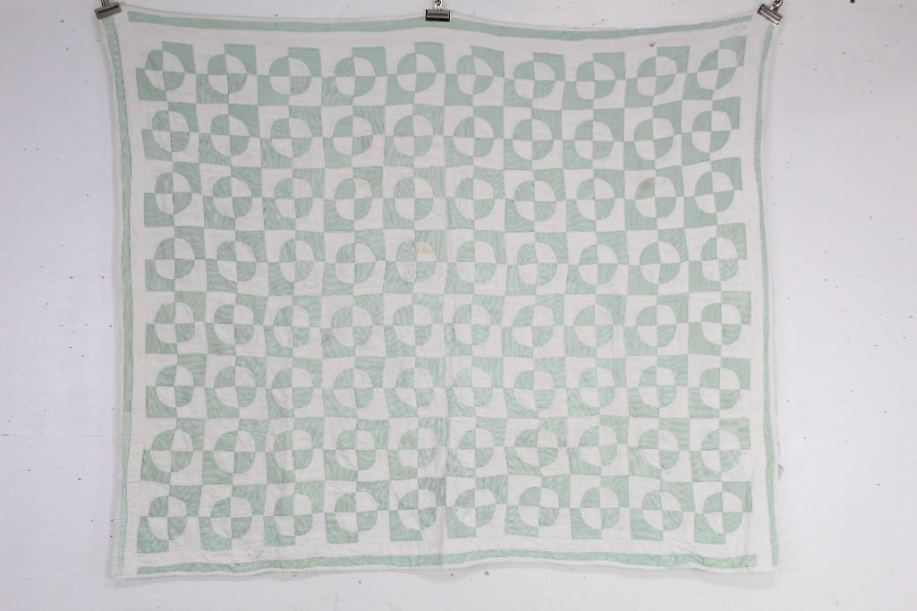 Mint Green Striped & White Quilt,Circle Square Pattern (1 of 10)