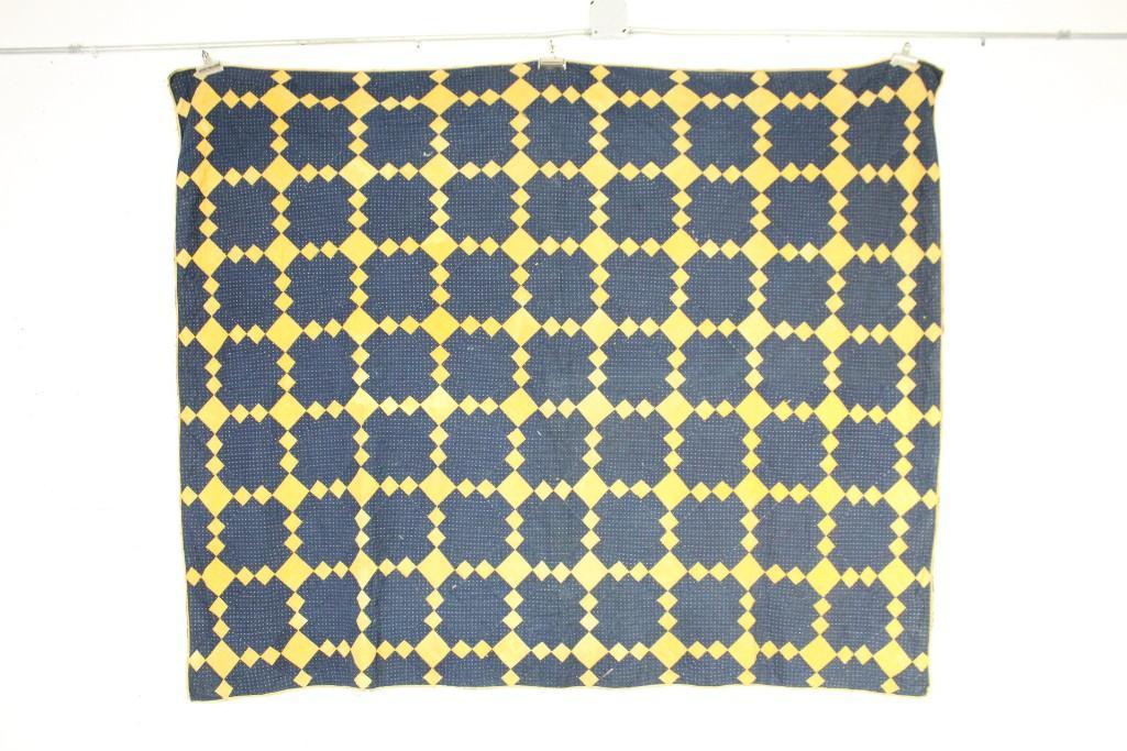 Hand-Stitched Navy Blue & Yellow Quilt,Diamond Pattern (1 of 13)