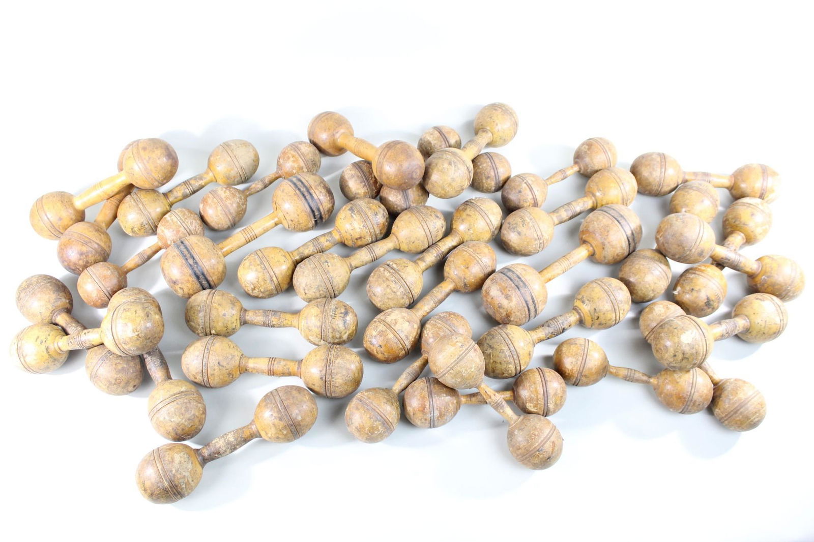 Set of 34 Antique Spalding Turned Wooden Dumbbells (1 of 12)