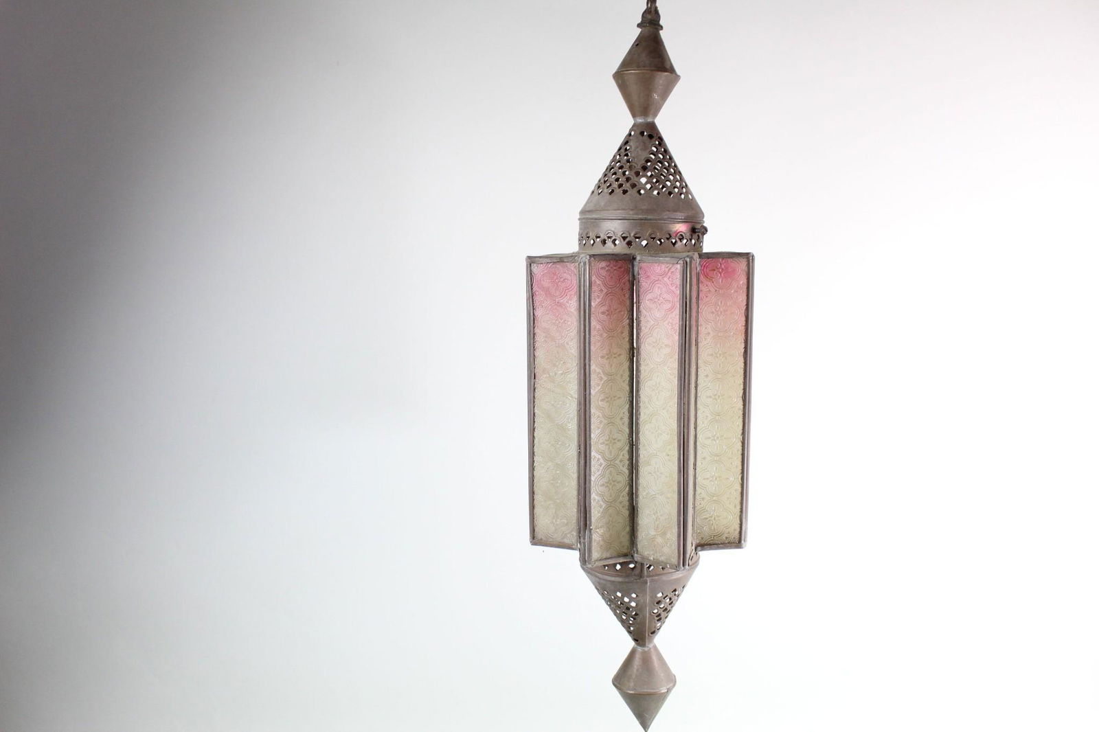 Pierced Brass Patterned Glass Georgian Pendant Light (1 of 13)