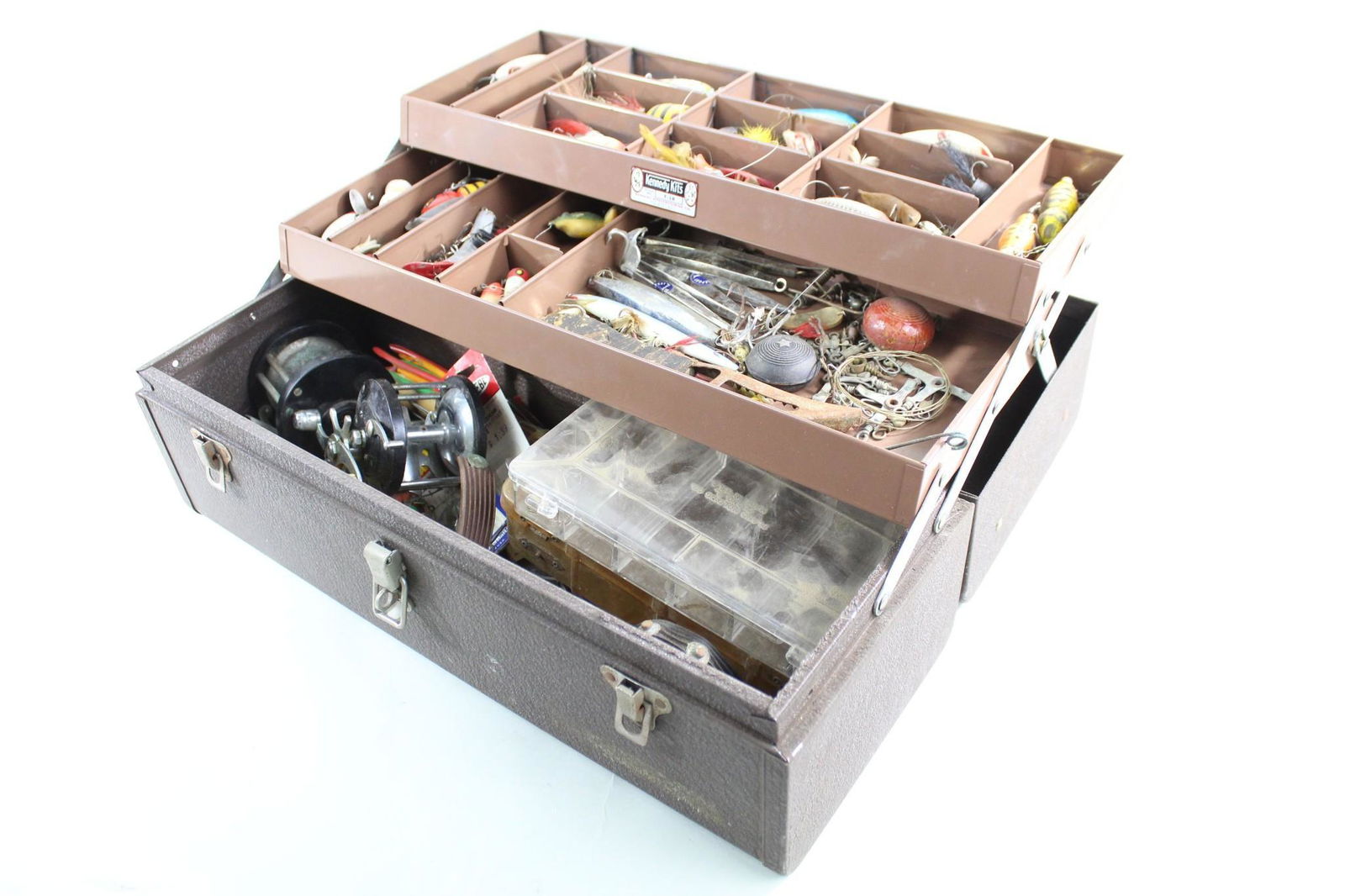 Filled Metal Tackle Box W Wheels,Handmade Fishing Flies (1 of 15)