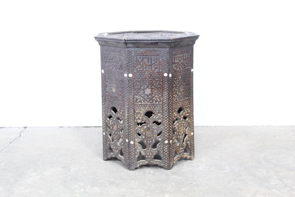 Ornately Carved Antique Octagonal Dark Wood Side Table (1 of 10)