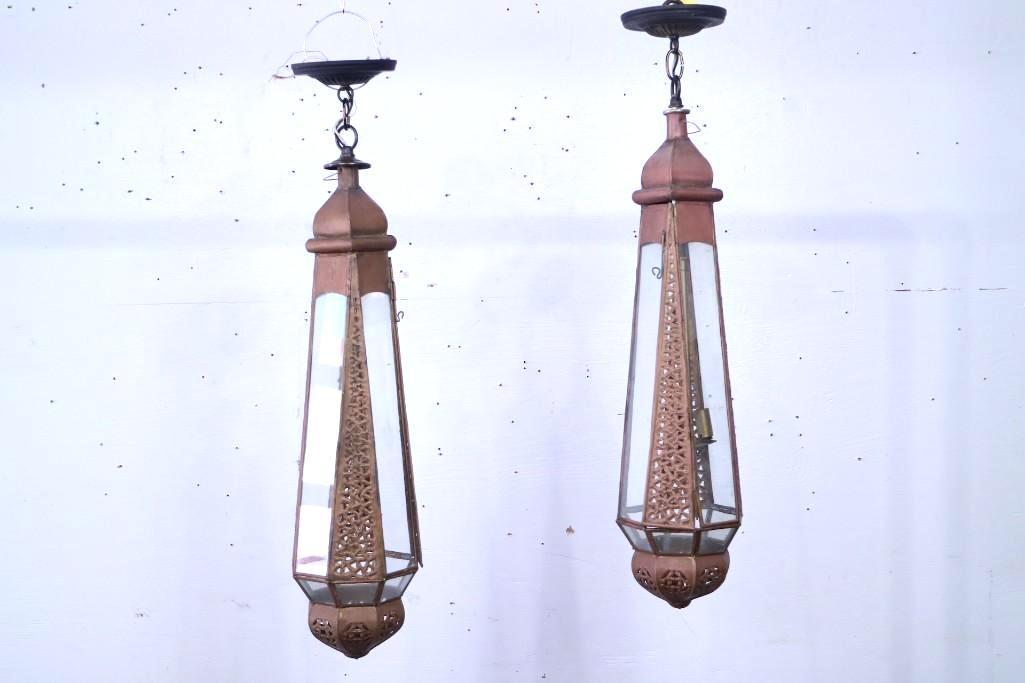 Pair Pierced Tin Hanging Ceiling Lamps,Pendants,Metal (1 of 6)