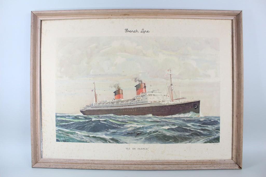 Framed Ocean Liner Print, Ile de France Marm Marie (1 of 9)