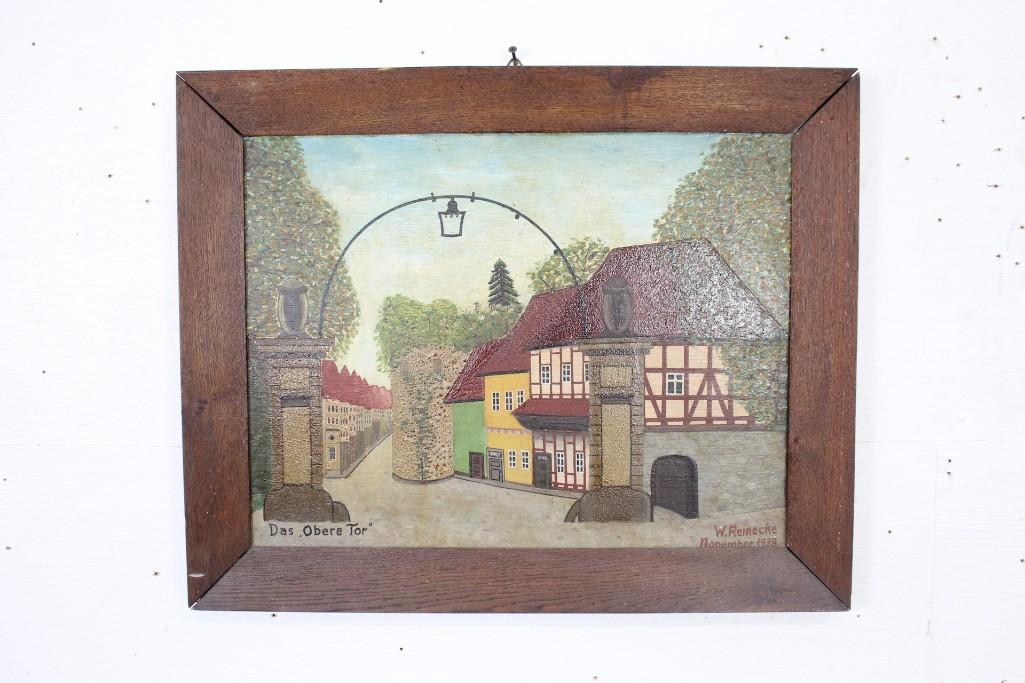 Naive German Framed Painting Signed W.Reinecke,Folk Art (1 of 7)