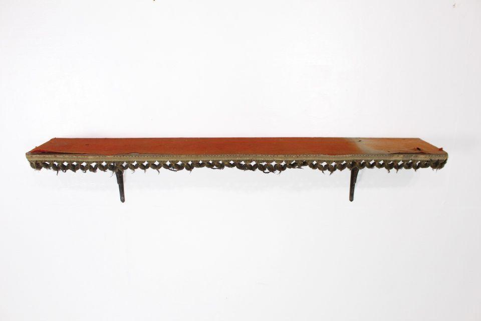 Victorian Cast Iron Wood & Orange Fabric Wall Shelf (1 of 9)