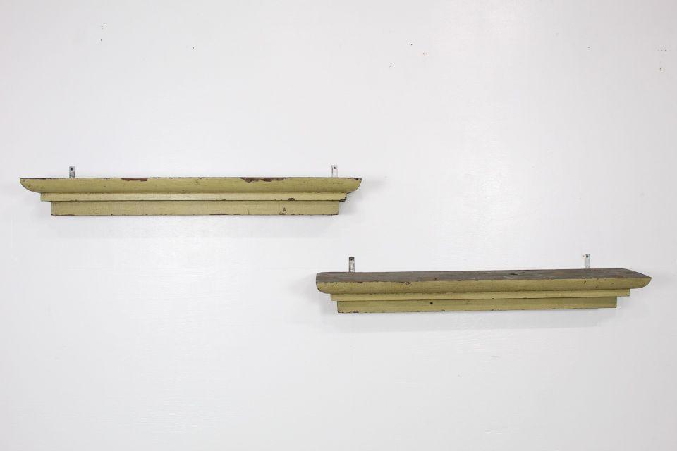 Matching Pair Painted Pale Yellow Wooden Wall Shelves (1 of 10)