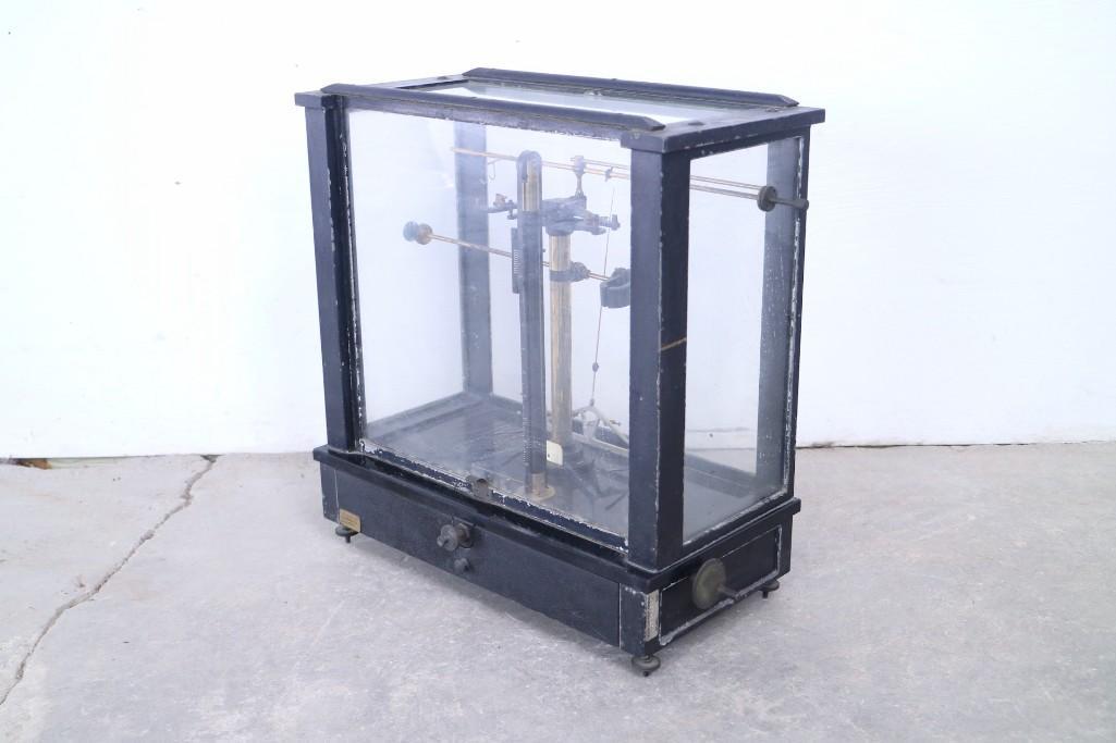 Scale Inside Glass Case,Laboratory Supplies,Wood,Brass (1 of 4)