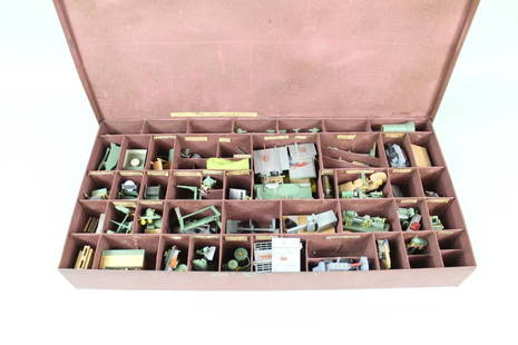 Mid-Century Modern Miniature Tool Workshop Display Set: Mid-Century Modern Miniature Tool Workshop Display Set. This is an incredible lot of miniature workshop items. It is all organized in 1 suitcase and 1 metal box. Everything is well marked and organize