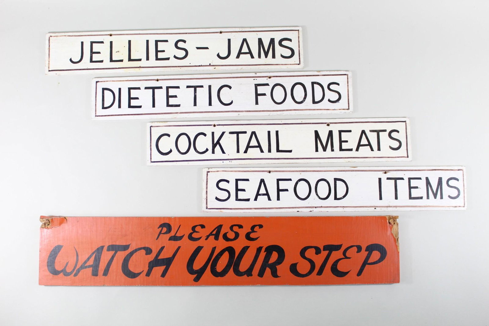 Set of 5 Antique Hand-Painted Grocery Store Signs,Wood (1 of 16)