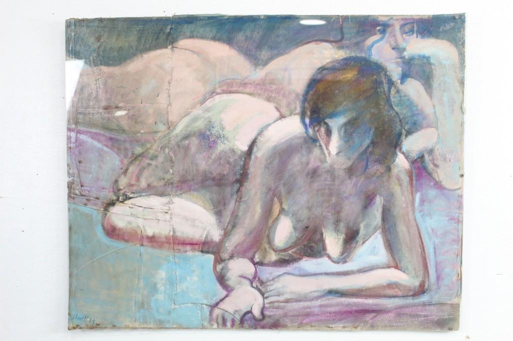 Paul Savitt Surreal Purple Painting of Two Nudes (1 of 8)