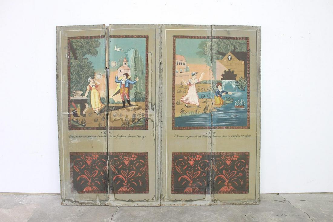 Antique French Folk Art,"Air & Water" Painted Canvas (1 of 13)