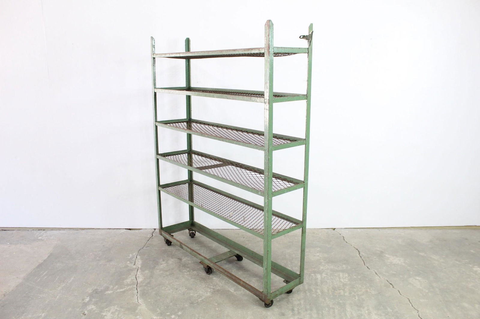 2 of 4 Industrial Green Metal Rolling Cart Shelf Unit (1 of 8)