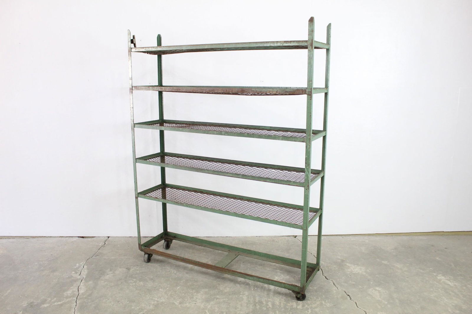 3 of 4 Industrial Green Metal Rolling Cart Shelf Unit (1 of 8)