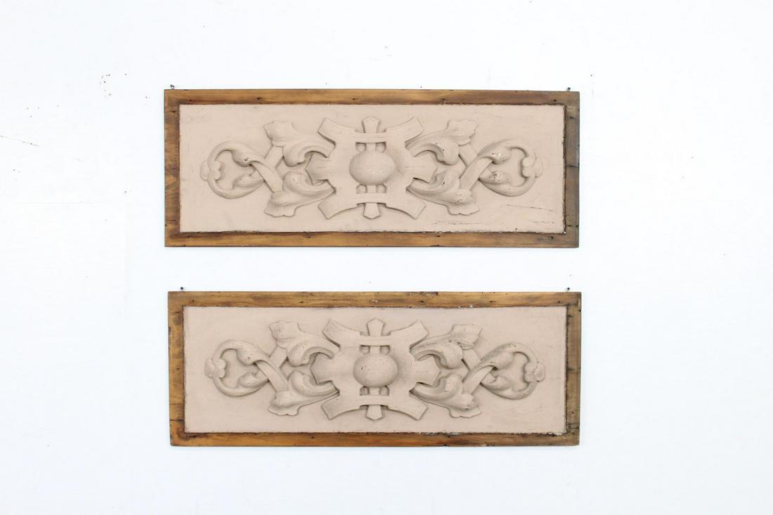Pair Painted Carved Wood Architectural Plaster Panels (1 of 9)