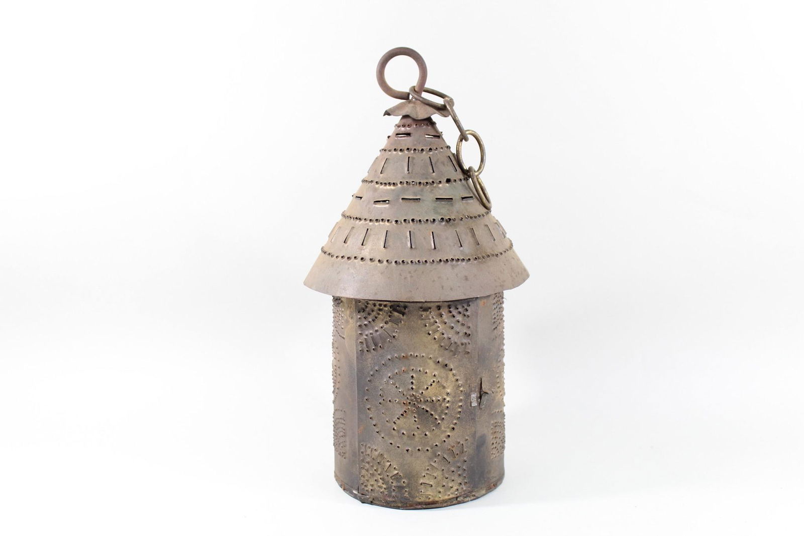 Antique Pierced Tin Hanging Candle Lantern,Folk Art (1 of 9)