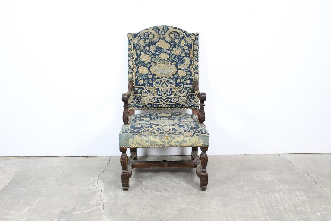 Antique Blue & Gold Needlepoint Tapestry Chair Armchair (1 of 14)