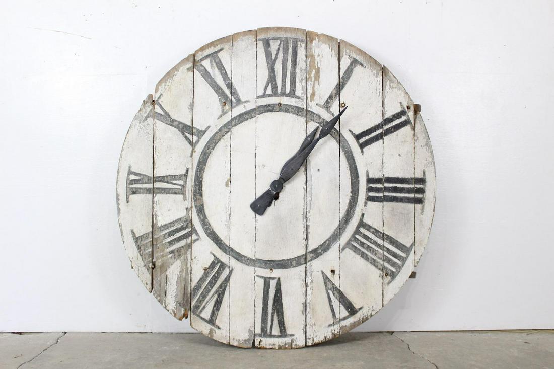 Large Antique Wooden Town Hall Clock Face,Primitive (1 of 7)