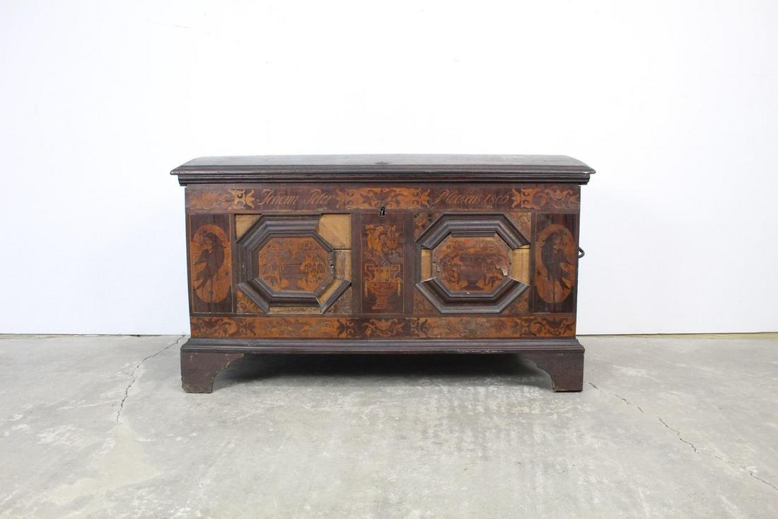 Huge 19th Cent Wood Dome Top Trunk Chest,Folk Art Inlay (1 of 14)