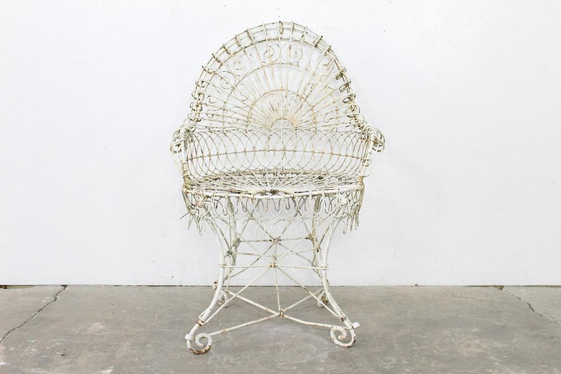 Antique Victorian White Painted Bent Wire Garden Chair (1 of 12)