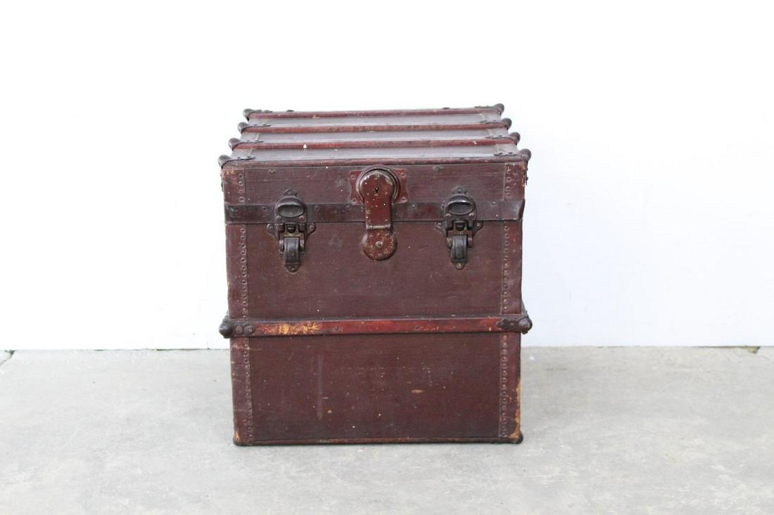 Small Painted Dark Red Square Wood & Metal Trunk Chest (1 of 8)