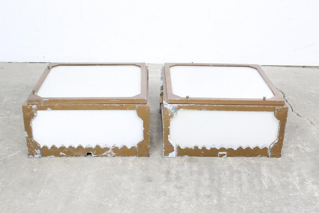 Pair of Art Deco Square Metal & Glass Ceiling Lights (1 of 6)