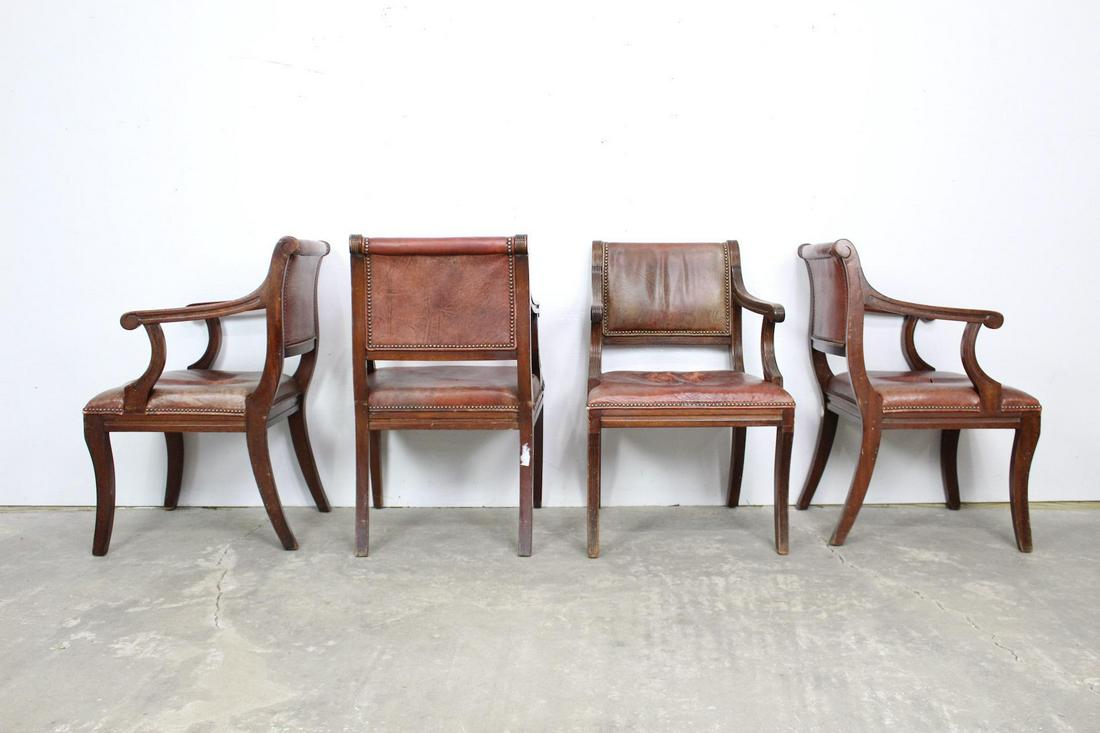 4 Red Leather Upholstered Dining, Arm Chairs (1/2) (1 of 7)