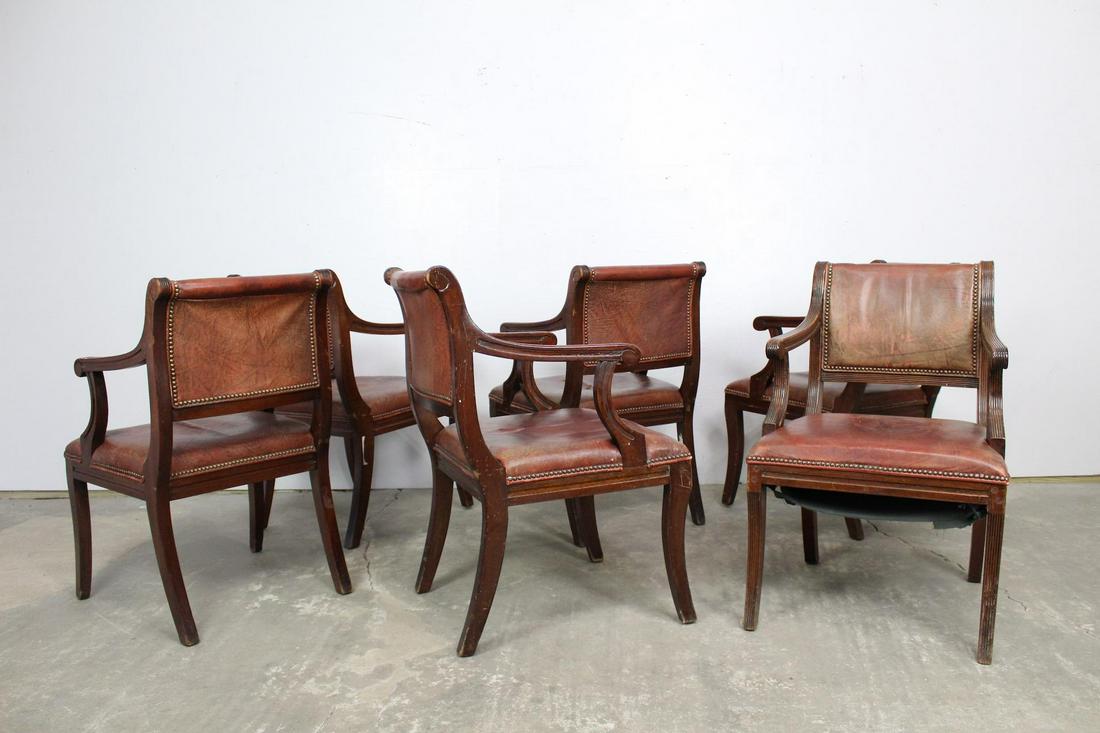 Set of 6 Red Leather Upholstered Dining, Arm Chairs (1 of 8)