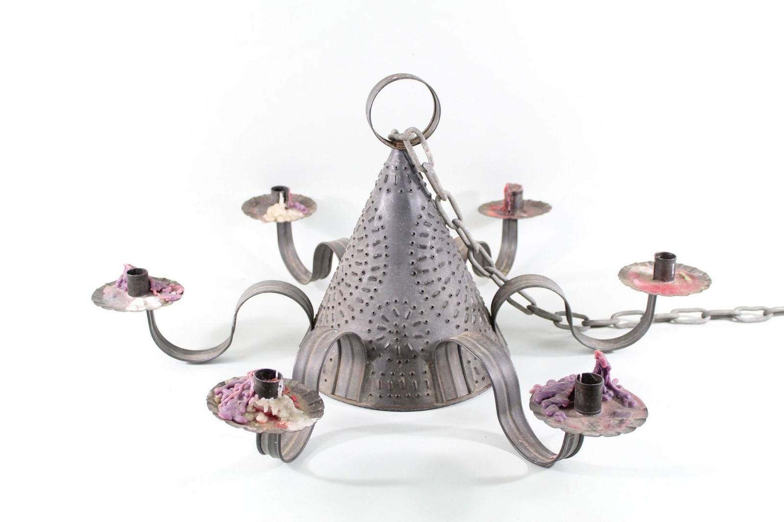 Punched Pierced Tin Candle Holder Chandelier,Folk Art (1 of 11)