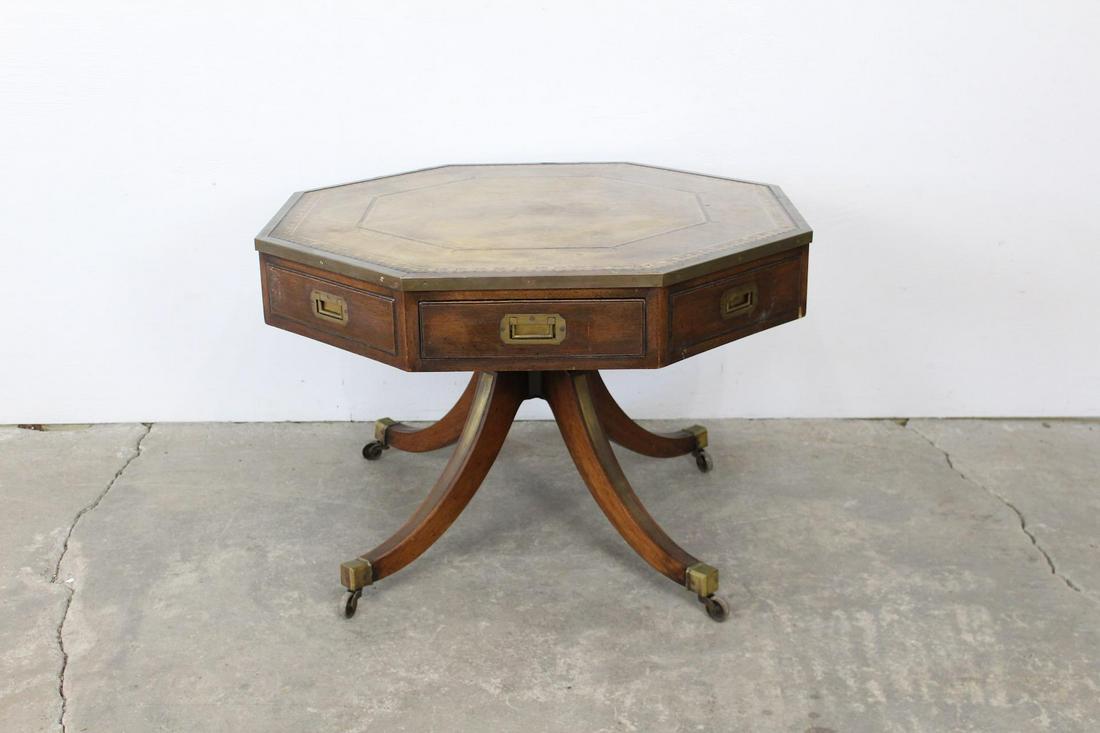 Antique Regency Octagonal Leather Top Brass Table (1 of 10)