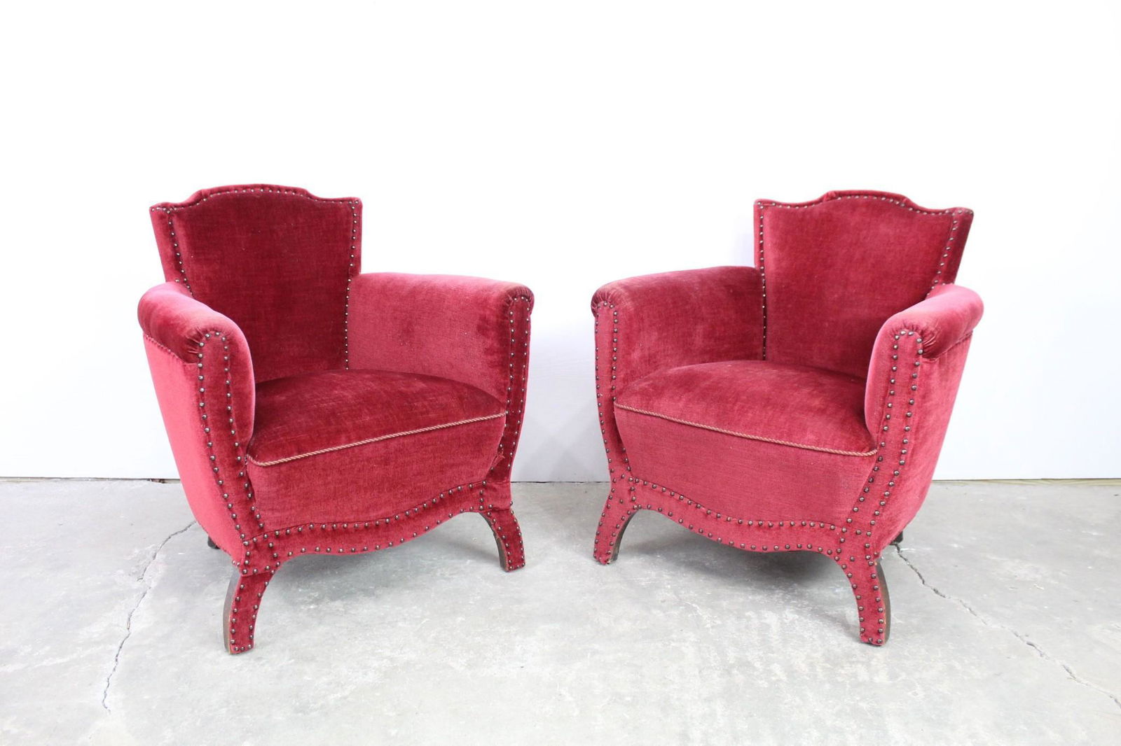 Pair Modern Red Velvet Otto Schulz Swedish Club Chairs (1 of 14)