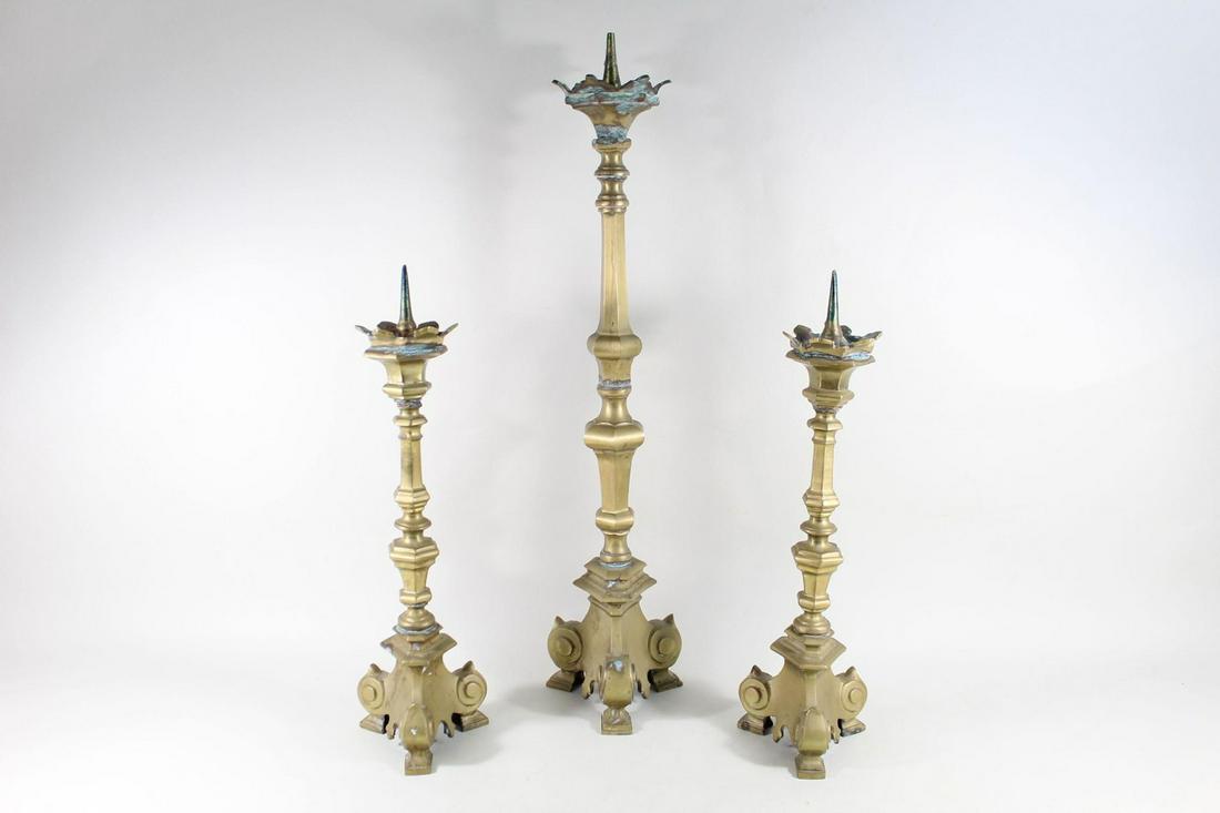 Set of 3 Tall Heavy Brass Candlesticks,Candle Holders (1 of 13)